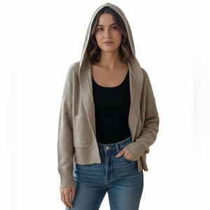 EXPRESS Women’s Cropped Hooded Open-Front Knit Cardigan (XXS)- Oatmeal/Taupe